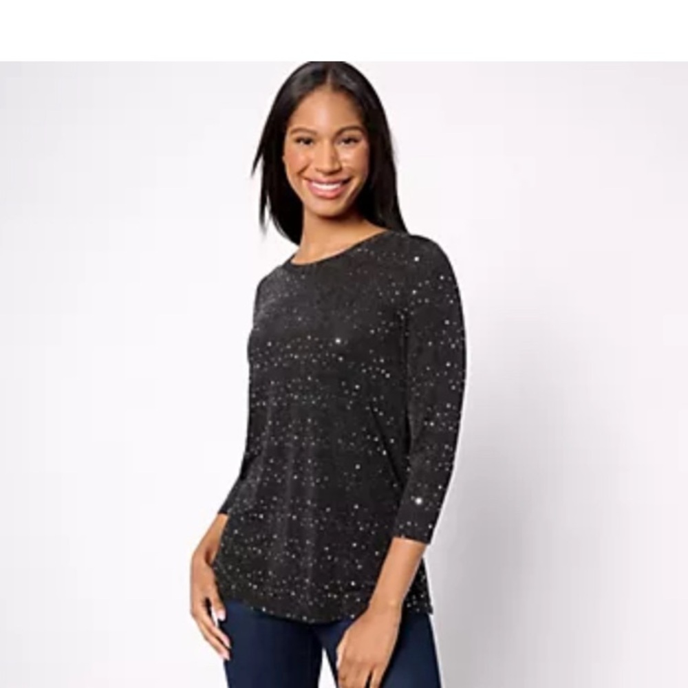 LOGO Layers by Lori Goldstein Sparkle Mesh Scoop Neck Top Lot Of 2 Black Tan 4x
